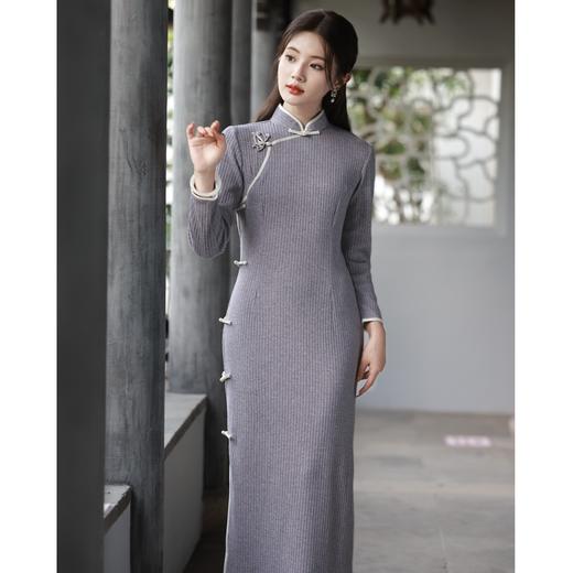 BJS-8605复古气质民国风针织旗袍 秋季新款改良日常新式显瘦旗袍裙8605 商品图1