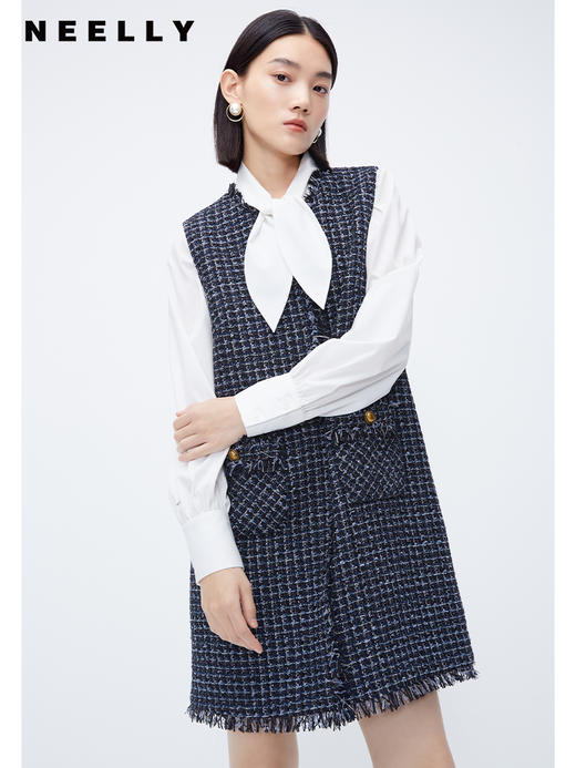 NEELLY纳俪商场同款小香风无袖连衣裙秋冬千鸟格马甲裙显瘦A字裙N23101Y01019 商品图1