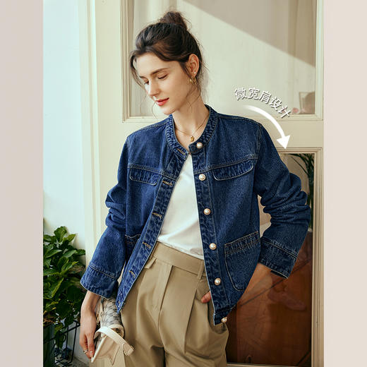 OLrain欧芮儿秋季2023新款法式牛仔短外套宽松复古气质单排扣衬衫 商品图0