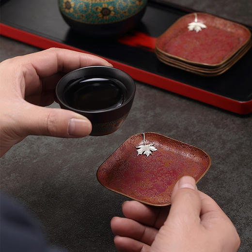 纯铜春华秋实杯托 | 三生有杏杯托  手工紫铜茶杯垫隔热茶托禅意杯托盏托茶具配件轻奢高档 商品图7