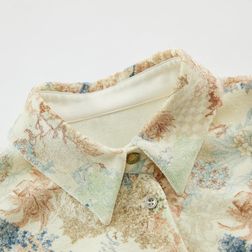 谜底花色衬衫长袖女2023冬款BF风宽松雪尼尔中长款衬衣234MC1560 商品图3