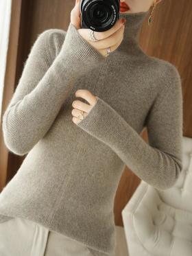 品牌2023秋季韩系风日韩休闲纯羊毛套头高领常规毛衣女式羊毛衫