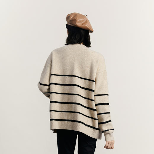 谜底条纹针织开衫女2023冬新款学院风百搭中长款针织衫234MZ1855 商品图2