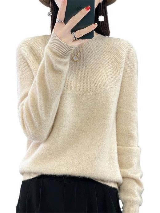 2023秋冬新款羊毛衫女圆领纯色宽松休闲套头毛衣针织羊毛打底衫 商品图4