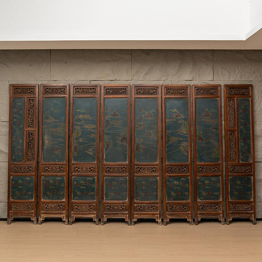 清 红木嵌螺钿镶漆地百宝嵌婴戏图八扇围屏 商品图1