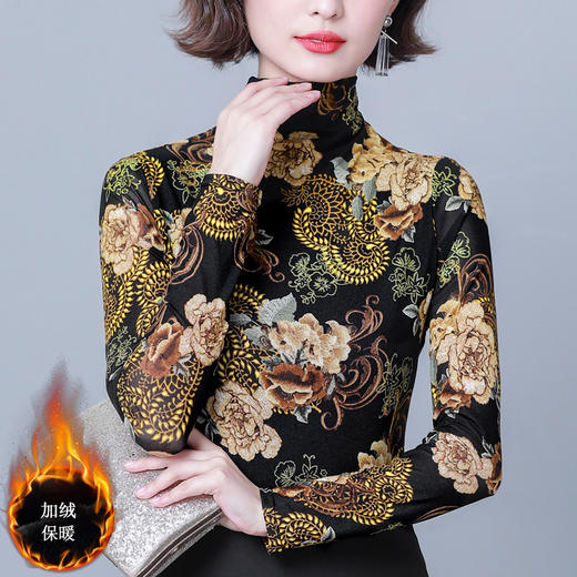 SMZ10830加绒加厚长袖t恤女2023新款高端中年妈妈洋气打底衫修身百搭上衣 商品图0