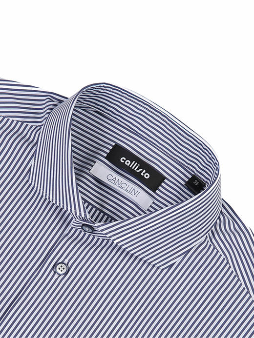 callisto蓝色加厚条纹棉混纺长袖衬衫 FSSTL241C BL 商品图1