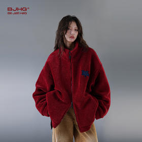 BJHG不计后果牛仔贴布仿羊羔绒宽松外套男秋冬季潮牌美式情侣棉衣