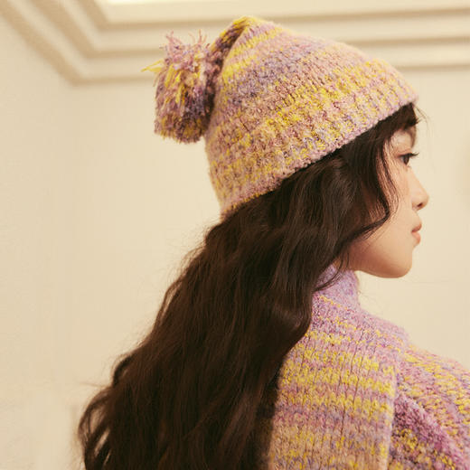 两三事守望星辰2023秋季新款甜美少女风彩色毛球毛线帽女款帽子 商品图1