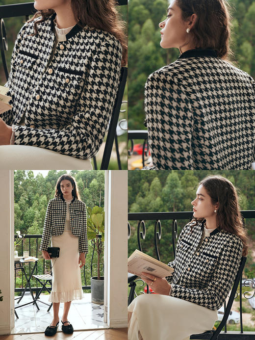 OLrain欧芮儿千鸟格短外套女秋季2023年新款立领正肩设计感上衣 商品图1