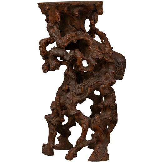 清 黄花梨雕根结形器座 商品图5