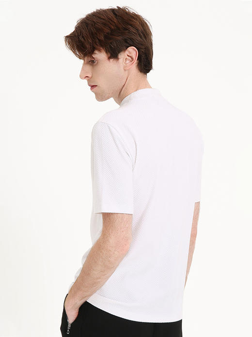 callisto白色提花肌理弹力棉短袖T恤 FSTSS002C WH 商品图2