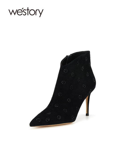 westory2023秋季新品法式磨砂细高跟及踝瘦瘦靴潮流女神气质W23DS83101 商品图1