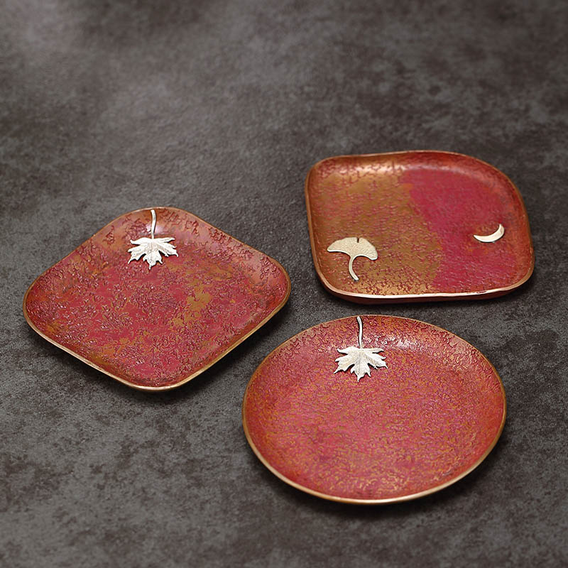 纯铜春华秋实杯托 | 三生有杏杯托  手工紫铜茶杯垫隔热茶托禅意杯托盏托茶具配件轻奢高档