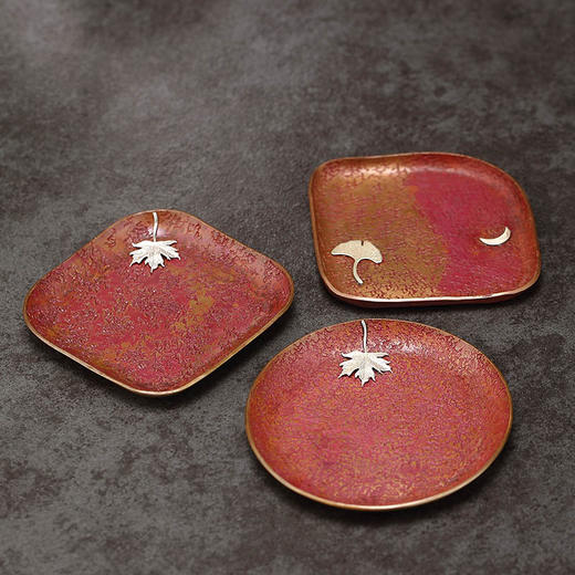 纯铜春华秋实杯托 | 三生有杏杯托  手工紫铜茶杯垫隔热茶托禅意杯托盏托茶具配件轻奢高档 商品图0