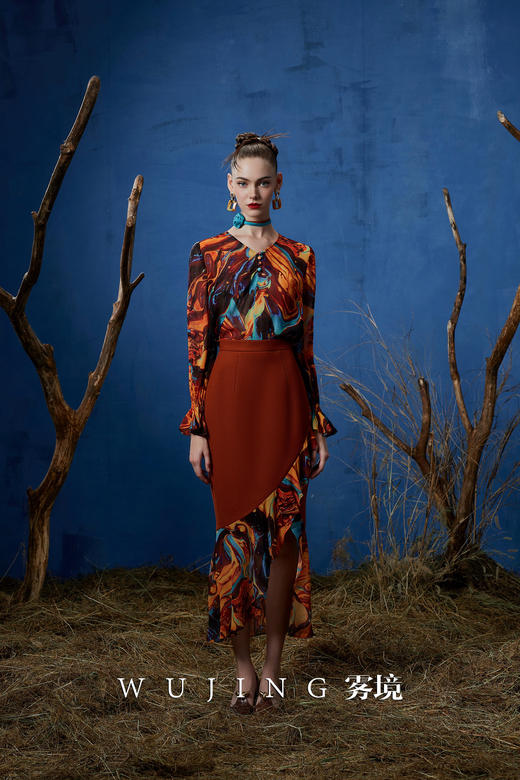 3203022 流光暖阳 进口立体十字花呢+进口乔其纱半裙 雾境 商品图1