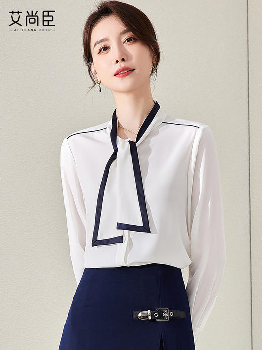 艾尚臣衬衫女秋季2023新款气质女士上衣长袖休闲宽松白衬衣 商品图0
