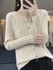 2023年秋冬新款韩版女士圆领长袖针织衫女士抽条纯色外搭开衫女 商品缩略图1