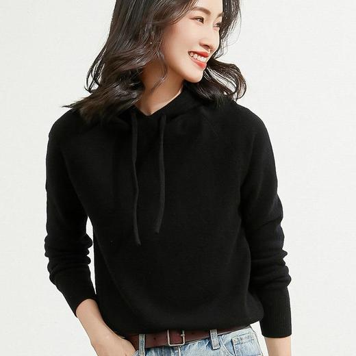 2023秋季新款连帽毛衣女士长袖系带上衣宽松针织衫打底帽衫 商品图2