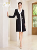 AD黑白撞色西装连衣裙女ol通勤白领职业装v领小香风正装长袖裙子 商品缩略图2