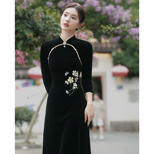 BJS-8007改良复古丝绒旗袍长款 秋季新款气质民国风日常丝绒旗袍裙8007 商品图0