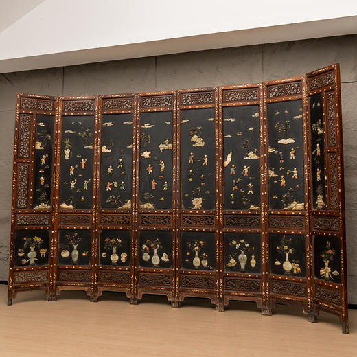 清 红木嵌螺钿镶漆地百宝嵌婴戏图八扇围屏 商品图4
