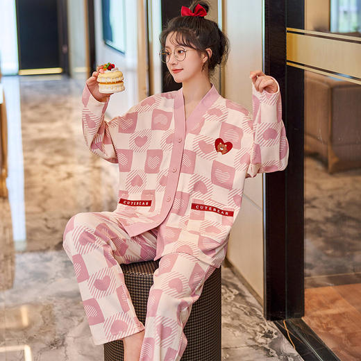 秋冬季【萌系长袖睡衣套装】 韩版系带家居服 舒适棉质  多款图案可选 商品图13