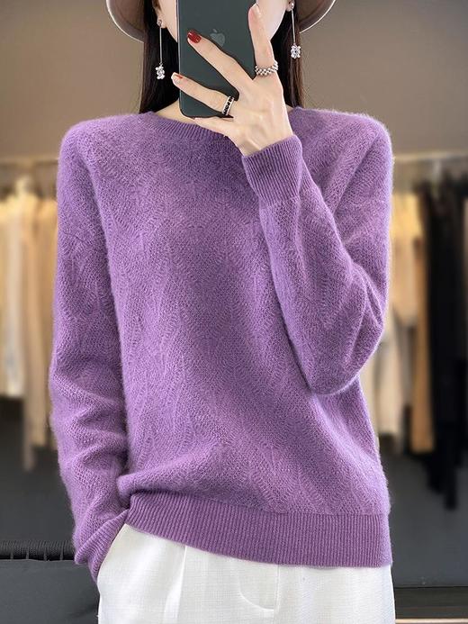 2023年秋冬新款韩版女士圆领北极绒长袖针织衫女士提花纯色针织衫 商品图0