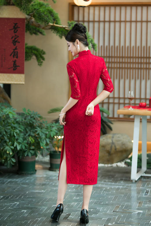 MYF 15扣蕾丝蕾丝旗袍中式结婚连衣裙走秀旗袍 商品图1