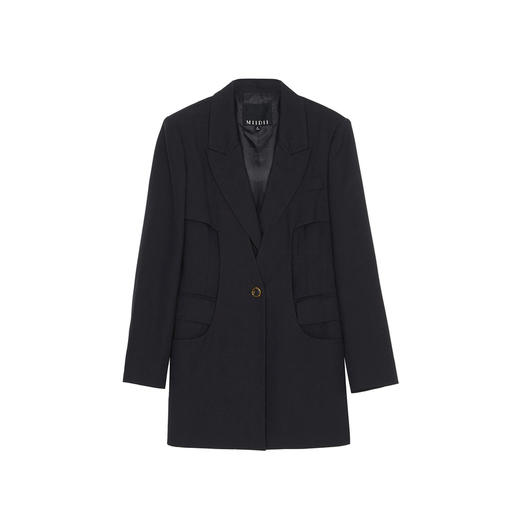 谜底黑色西装外套女2023冬款通勤修身一粒扣中长款西服234ME1455 商品图4