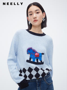 NEELLY纳俪商场同款套头软糯毛衣女冬动物提花森系绵羊毛保暖针织N23101A01007