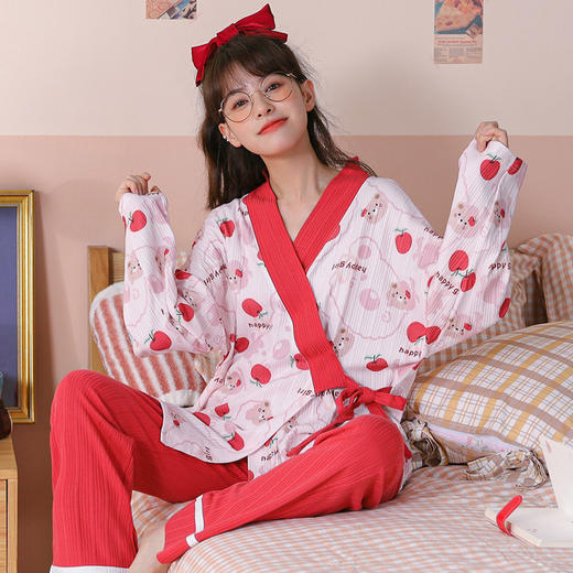 秋冬季【萌系长袖睡衣套装】 韩版系带家居服 舒适棉质  多款图案可选 商品图9
