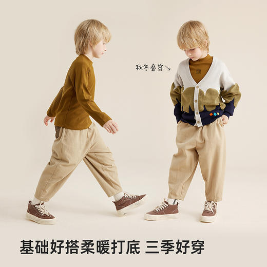 【秋上新】【270g高克重蜂巢暖绒 亲肤保暖】儿童基础百搭印花打底T恤PDT2302 商品图1