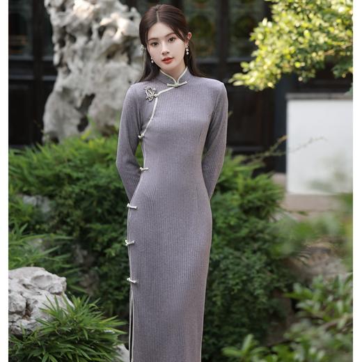 BJS-8605复古气质民国风针织旗袍 秋季新款改良日常新式显瘦旗袍裙8605 商品图3