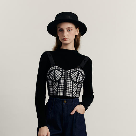 谜底羽绒背心女2023冬新款复古特色胸衣式设计感羽绒服234MY1588 商品图0