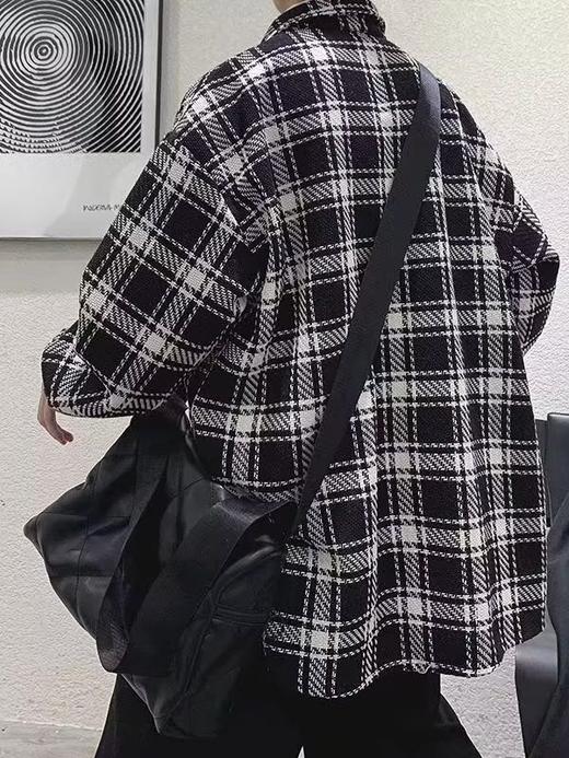 2023新款格子衬衫外套男春秋款小香风工装夹克帅气韩版潮流棒球服 商品图4