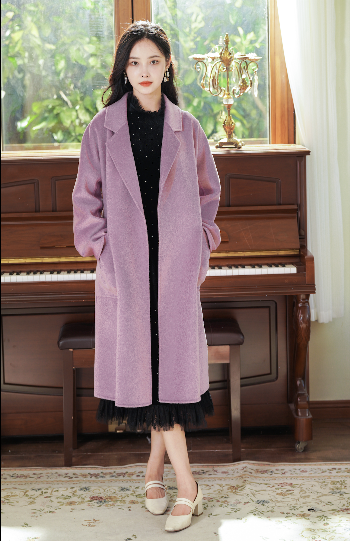 逸红颜明月优选#🔥亏本清仓『一件可以穿十年的经典大衣』木槿紫澳洲羊毛双面呢大衣『紫悦』