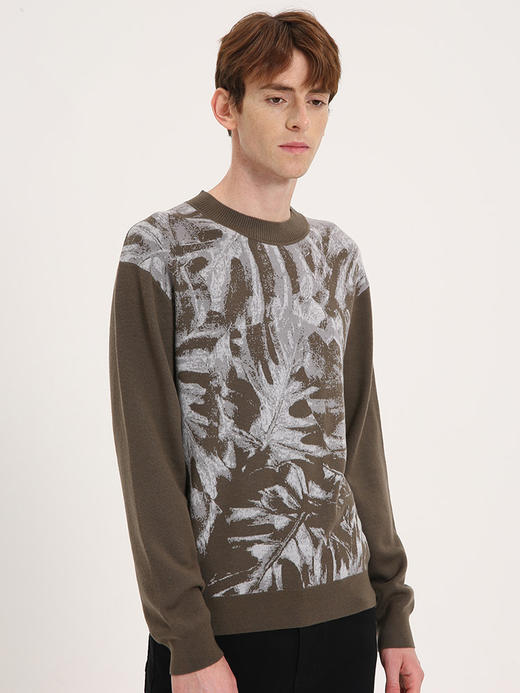 callisto绿调松果褐提花绵羊毛长袖毛衣 FSKNW001C BR 商品图1