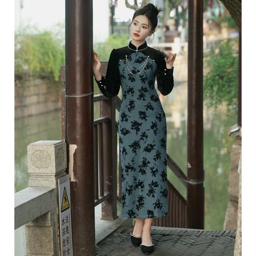 BJS-8602复古改良气质民国风丝绒旗袍 秋季新款日常新式显瘦旗袍裙8602 商品图0