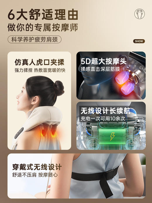 【5D按摩,别让酸痛影响到您的生活!】志高肩颈按摩器仿真揉捏肩部颈椎按摩仪斜方肌护颈仪是您放松身心、舒缓疲劳的理想选择。 商品图3