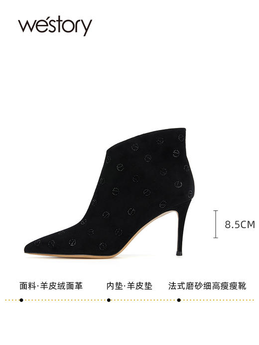 westory2023秋季新品法式磨砂细高跟及踝瘦瘦靴潮流女神气质W23DS83101 商品图4