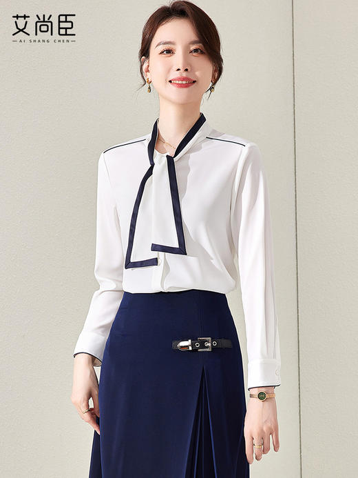艾尚臣衬衫女秋季2023新款气质女士上衣长袖休闲宽松白衬衣 商品图3