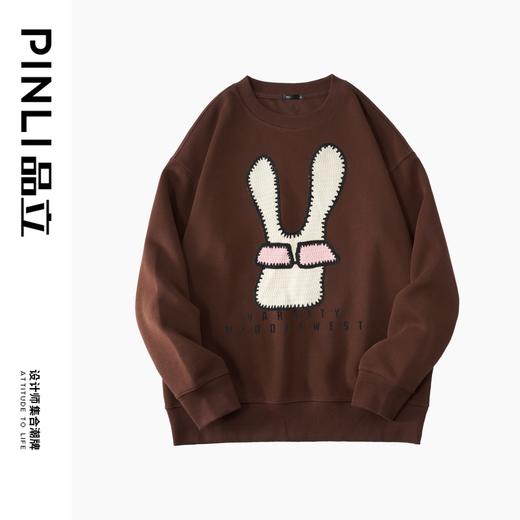 PINLI品立秋装新款男士贴布绣圆领套头休闲卫衣潮BG223309033 商品图10