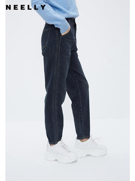 NEELLY纳俪商场同款牛仔哈伦裤锥形裤秋冬复古显瘦修饰腿型萝卜裤N23101H01031