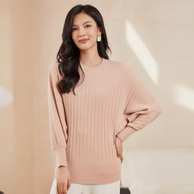 东黎 •  小山羊绒女士秋冬圆领抽条宽松蝙蝠袖羊绒衫  3101