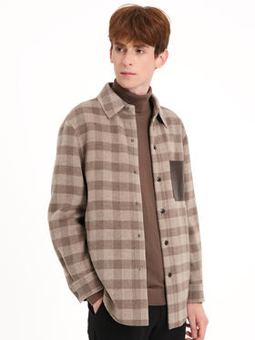 callisto卡其顺色棋盘格全绵羊毛夹克 FSFEJ051C KA