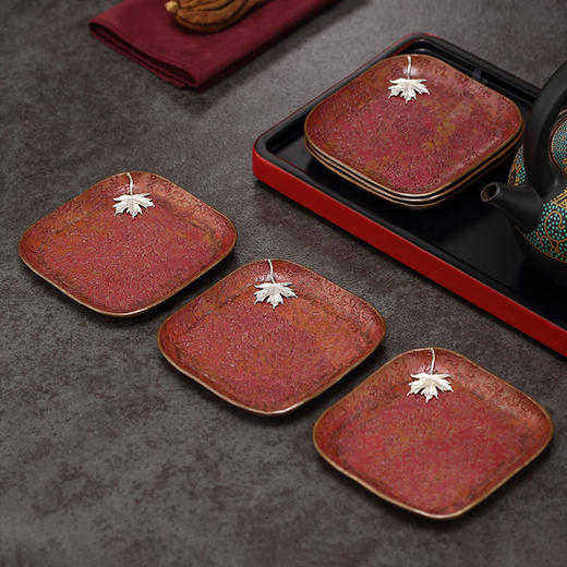 纯铜春华秋实杯托 | 三生有杏杯托  手工紫铜茶杯垫隔热茶托禅意杯托盏托茶具配件轻奢高档 商品图9