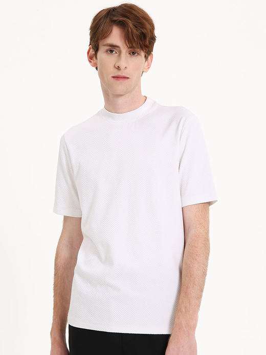callisto白色提花肌理弹力棉短袖T恤 FSTSS002C WH 商品图0