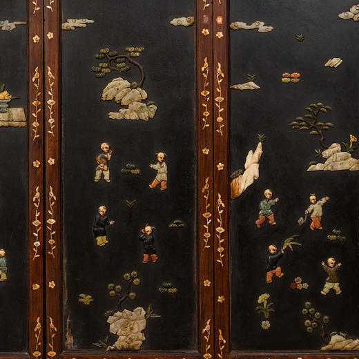 清 红木嵌螺钿镶漆地百宝嵌婴戏图八扇围屏 商品图2