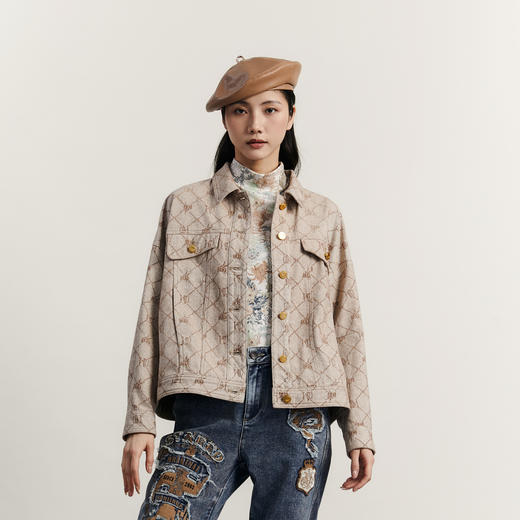 谜底提花牛仔外套女2023冬季新款复古雪尼尔宽松中长款234MW1499 商品图0